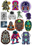 Astronot Stikcer Set-4 12 Parça Telefon, Tablet, Defter, Laptop Sticker