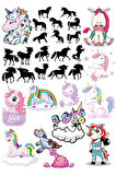 Unicorn Stciker Set-4 32 Parça Telefon, Tablet, Defter, Laptop Sticker