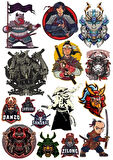 Samurai Savaşçı Sticker Set-5 15 Parça Telefon, Tablet, Defter, Laptop Sticker