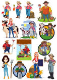 Çiftçi Sticker Set-1 14 Parça Telefon, Tablet, Defter, Laptop Sticker