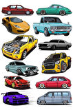 Arabalar Sticker Set-6 12 Parça Telefon, Tablet, Defter, Laptop Sticker