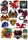 Dragon Ejderha Sticker Set-13 14 Parça Telefon, Tablet, Defter, Laptop Sticker