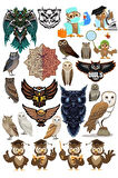 Baykuş OWL Sticker Set-16 16 Parça Telefon, Tablet, Defter, Laptop Sticker