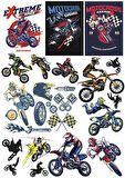 Motorcu Kross Moto Sticker 23 Parça Telefon, Tablet, Defter, Laptop Sticker
