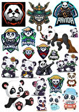 Panda Temalı Sticker -1 19 Parça Telefon, Tablet, Defter, Laptop Sticker