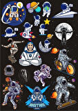 Uzay ve Astronot Sticker Set 3 16 Parça Telefon, Tablet, Defter, Laptop Sticker