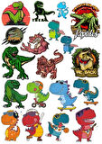 Dinozor Sticker Set 13 16 Parça Telefon, Tablet, Defter, Laptop Sticker