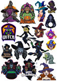 Hallowen Cadı Sticker Set 20 Parça Telefon, Tablet, Defter, Laptop Sticker