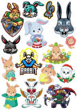 Tavşan Sticker Set 8 16 Parça Telefon, Tablet, Defter, Laptop Sticker