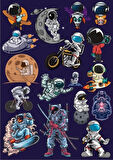 Astronot Sticker Set 16 Parça Telefon, Tablet, Defter, Laptop Sticker