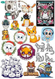 Sevimli Kedi Sticker Set 5 20 Parça Telefon, Tablet, Defter, Laptop Sticker