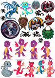Sevimli Ejderhalar Sticker Set 7 26 Parça Telefon, Tablet, Defter, Laptop Sticker