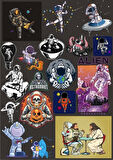 Retro Uzay Sticker Set 5 20 Parça Telefon, Tablet, Defter, Laptop Sticker