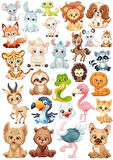 Sevimli Hayvanlar Alemi Sticker Set 1 27 Parça Telefon, Tablet, Defter, Laptop Sticker