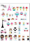 Cupcake, Dondurma ve Paris Sticker Set