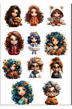 Kız Çizimler Sticker Set