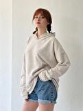 Retrobird Oversize Basic Kapüşonlu Sweatshirt Erkek Kırçıllı Bej