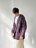 Retrobird Kapüşonlu Oversize Fermuarlı Ceket Gömlek Erkek Mürdüm