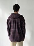 Retrobird Kapüşonlu Oversize Fermuarlı Ceket Gömlek Erkek Mürdüm