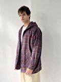 Retrobird Kapüşonlu Oversize Fermuarlı Ceket Gömlek Erkek Mürdüm
