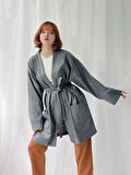 Retrobird Cepli Kışlık Hırka Kimono Unisex Gri