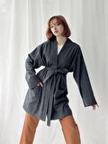 Retrobird Cepli Kışlık Hırka Kimono Unisex  Koyu Gri
