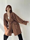 Retrobird Cepli Kışlık Hırka Kimono Unisex Kahverengi