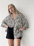 Retrobird Retro Yaka Oversize Gömlek Kadın Siyah-Krem