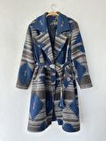 Retrobird Özel Tasarım Retro Model Oversize Kruvaze Kareli Kaşe Kaban Kadın Füme
