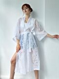 Retrobird Yakma Transparan Kumaş Kimono Kadın Beyaz