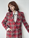 Retrobird Ekose Blazer Ceket Kadın Kırmızı