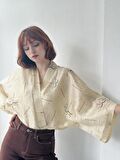 Retrobird Tasarım Mini Kimono Kadın Krem