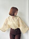 Retrobird Tasarım Mini Kimono Kadın Krem