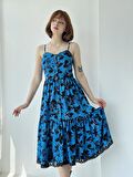 Retrobird Country Girl Ruffle Dantel Detaylı Tasarım Elbise Kadın Koyu Mavi