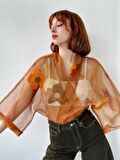 Retrobird Organze Tasarım Mini Kimono Kadın Tarçın
