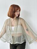 Retrobird Organze Tasarım Mini Kimono Kadın Haki