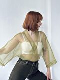 Retrobird Organze Tasarım Mini Kimono Kadın Açık Yeşil