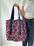 Retrobird Tasarım Kabartma Jakar Dokuma Tote Çanta Shopping Bag Kadın Çok Renkli
