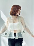 Retrobird Organze Tasarım Mini Kimono Kadın Kül Mavi