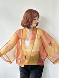 Retrobird Organze Tasarım Mini Kimono Kadın Turuncu