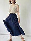 Retrobird Circle Kloş Midi Boy Etek Kadın Lacivert