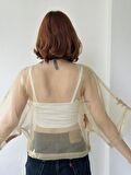 Retrobird Tasarım Organze Mini Kimono Kadın Kum