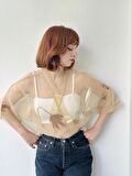 Retrobird Tasarım Organze Mini Kimono Kadın Kum