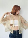 Retrobird Tasarım Organze Mini Kimono Kadın Kum