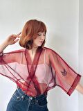 Retrobird Tasarım Organze Mini Kimono Kadın Bordo