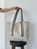 Retrobird Tasarım Kapitone Tote Çanta Shopping Bag Kadın Krem