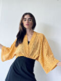 Retrobird Tasarım Dantel Mini Kimono Kadın Sarı