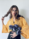 Retrobird Tasarım Dantel Mini Kimono Kadın Sarı