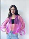 Retrobird Tasarım Organze Mini Kimono Kadın Fuşya