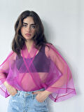 Retrobird Tasarım Organze Mini Kimono Kadın Fuşya